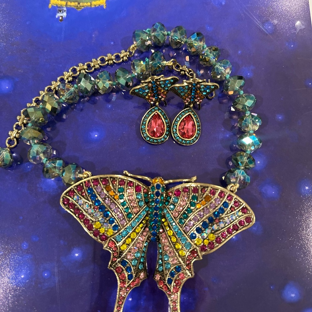 Heidi Daus Colorful Butterfly Necklace and Earring Set